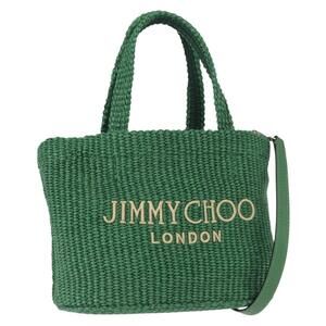 Jimmy Choo Hand Bag Raffia 2way Green Gold Auth BA9200